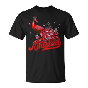 T-shirt Amistad Red Peacock, girocollo nero, abbigliamento promozionale unisex per adulti - Product Image 1