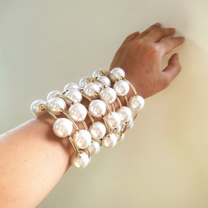 Nuovi Bracciali Elastici alla Moda in Stile Punk con Sfere, Placcati in Oro 18k, Bracciali Chunky in <span class=keywords><strong>Argento</strong></span> per Donne - Product Image 4