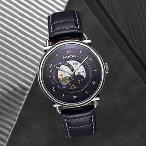 Men's Elegant Style Automatic Mechanical <b>Watch</b> Stainless Steel <b>Case</b> Blue Dial Sapphire Crystal Round - Product Image 2