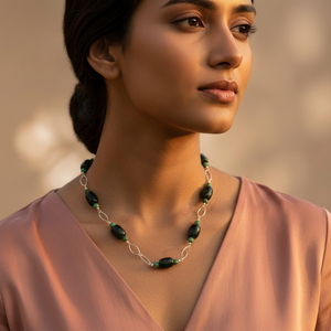 Collar de ónix con cuentas plateadas para uso diario para mujer, con forma geométrica, joyería ABDN-20031 - Product Image 1
