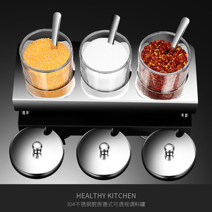 304 Stainless Steel Spice <b>Jars</b> Set With Spoons Airtight <b>Kitchen</b> Condiment Containers Solid Seasonings <b>Storage</b> <b>Jar</b> Combo - Product Image 2