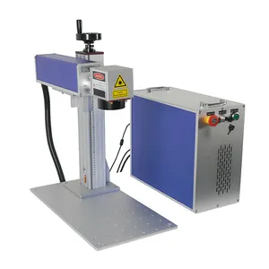 Mesin penanda Laser serat portabel Mini, pembuat Logo dan kode QR ban 20W 100W untuk printer logam
