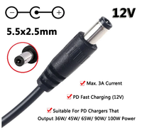 Kabel adaptor pengisian daya cepat, USB Tipe C PD ke 12V DC 5.5*2.5mm 5.5*2.1mm 3A