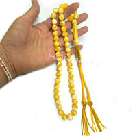 Tasbih en résine jaune avec pompons faits main, perles de prière