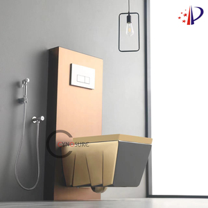 โถสุขภัณฑ์ติดผนังเซรามิกเคลือบทอง ดีไซน์เรียบง่าย ไร้กรอบ พร้อมถังเก็บน้ำ - Product Image 4