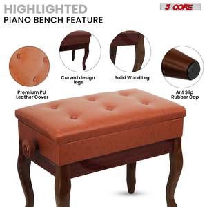 Silla Ajustable para Músico, Banco de Piano de Madera de 3 Pulgadas con Cojín Acolchado, Taburete Resistente con Almacenamiento para Músicos - Product Image 6
