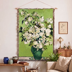 Tapiz Artístico Multifuncional de Poliéster y Algodón con Diseño de Rosas Blancas de <span class=keywords><strong>Van</strong></span> <span class=keywords><strong>Gogh</strong></span>, Pintura al Óleo Floral, para Sofá y Cama - Product Image 4