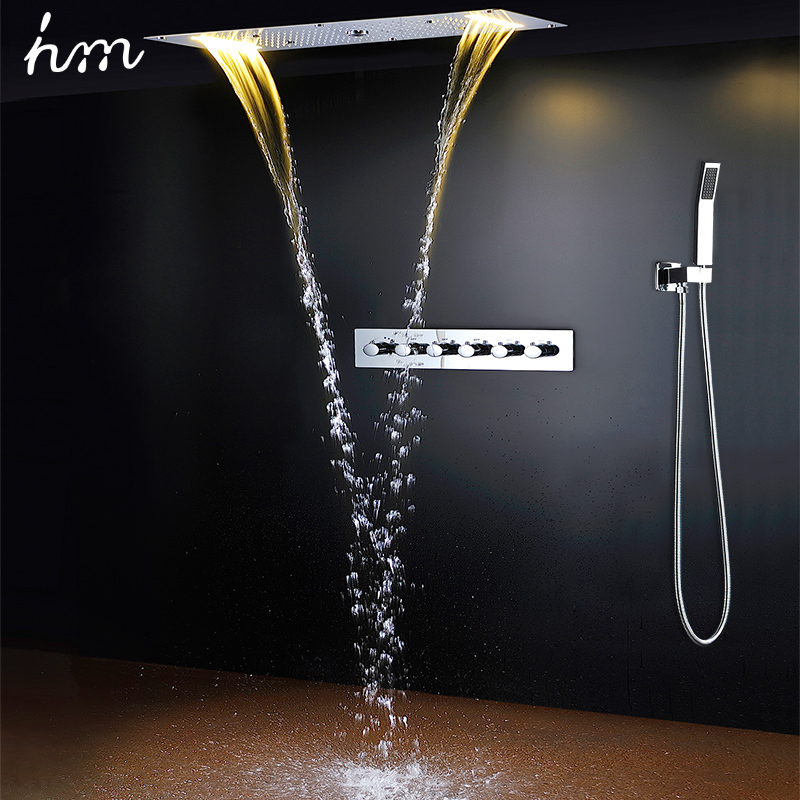 Hm Moderne populaire 304 En acier inoxydable En Laiton Salle De Bain Colonne Pluie Douche Ensemble