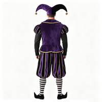 Costume de bouffon médiéval de luxe pour homme en velours violet pour Halloween, carnaval, déguisement avec chapeau à cloche