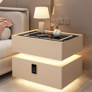 Manufacturer Nightstand <strong>Smart</strong> Bedside Table Wireless Charging 2 Drawers Fingerprint Lock Led Light Cabinet Bedroom <strong>Furniture</strong> - Product Image 1