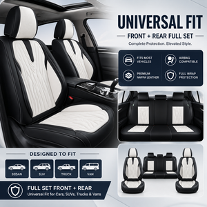 Housses de siège de <span class=keywords><strong>voiture</strong></span> de luxe universelles Luxfit en cuir Nappa, ensemble complet avant/arrière, durables, imperméables, toutes saisons, matelassées, <span class=keywords><strong>protection</strong></span> douce - Product Image 6