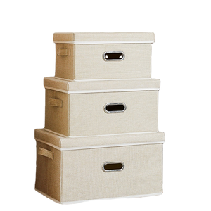Foldable Stackable Storage <strong>Boxes</strong> with Lid, 3-Pack Linen <strong>Wardrobe</strong> <strong>Boxes</strong>, Storage Cube <strong>Boxes</strong> Office Container Organizer - Product Image 1