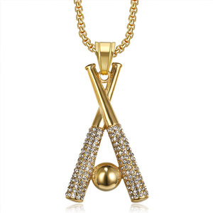 قلادة طويلة من الفولاذ المقاوم للصدأ مضادة للماء وغير مسببة للحساسية، مطلية بالذهب للنساء، مجوهرات راقية، قلادة بيسبول مرصعة بالألماس للرجال والنساء - Product Image 4