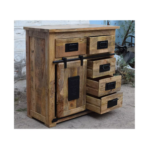 Buffet en bois massif de luxe avec design artistique sculpté à la main et plusieurs armoires pour la salle à manger - Product Image 4