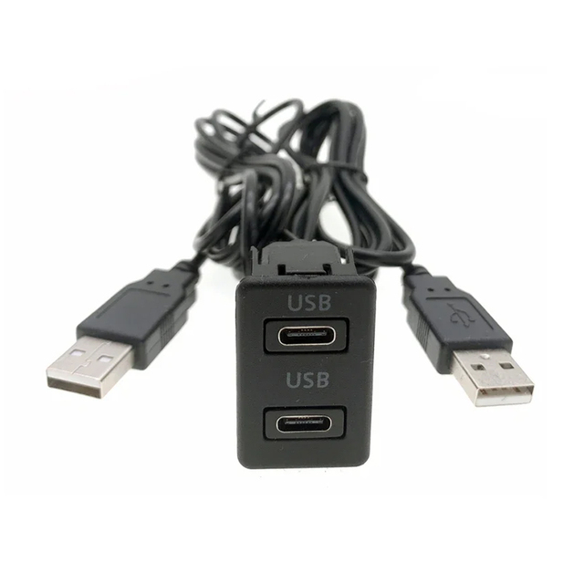 Car Dual Type-C USB Dash Flush Mount Switch Panel Data Wire Harness Cable Adapter for Android Multimedia Player