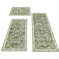 Ensemble de tapis de cuisine lavables antidérapants à motif floral bohème, 3 tapis en polyester à poils ras avec envers en caoutchouc (2x3+2x4+2x5 Vert)