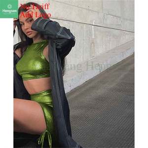 مجموعة لامعة شفافة للنساء صدرية بسيطة بدون خصر + فستان قميص مع مجموعة عصرية من ملابس الشارع - Product Image 4