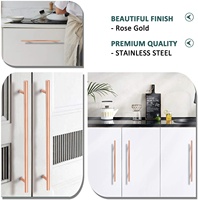 Gagang Tarik Lemari Dapur Berkualitas Tinggi, Dapat Disesuaikan, Warna Rose Gold, Model T, Bahan Tembaga