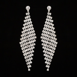 Pendientes de Moda E445, Venta Directa de Fábrica, Pendientes de Botón Personalizados con Borlas de Diamantes de Imitación y Forma de Rombo - Product Image 2