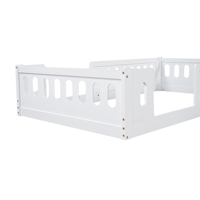 Lit plateforme blanc pour enfants, taille double, avec barrières de sécurité, lit pour tout-petits en bois massif à profil bas