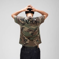 T-shirt camouflage personnalisé en coton 100% lourd 270 g/m², style rétro streetwear, coupe ample et courte, imprimé intégral, pour homme