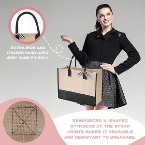 2024 venta al por mayor bolso de mano de yute de lino personalizado para <span class=keywords><strong>mujer</strong></span> bolso de playa reutilizable impermeable de moda patrón de letras gran oferta - Product Image 5