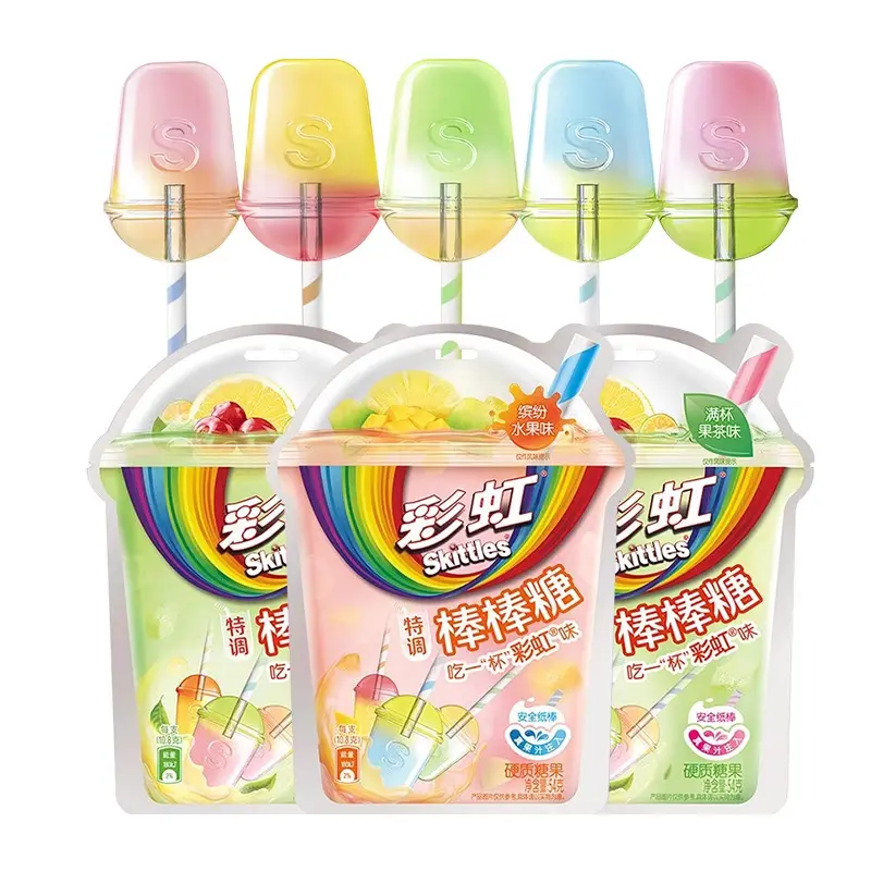 Atacado 2023 Novo produto 54g Skittle s Lollipop Candy Tea Sabor Pirulitos