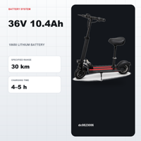 Trottinette électrique pliable 350W avec batterie 36V 10.4Ah, pneus tout-terrain de 10 pouces, freins à disque doubles