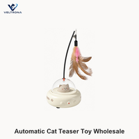 Jouet automatique pour chat, jouet UFO pour chat avec baguette à plumes et clochette, jouet interactif oscillant pour chats et chiens, blanc et rose