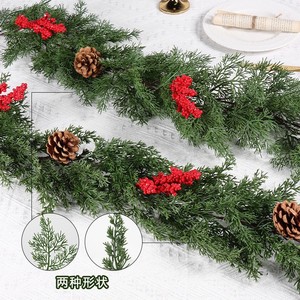 FUYI Christmas Pine Needle Garland 2 Meter Artificial Greenery With Red Berries And <b>Pinecones</b> For Table Decoration - Product Image 3