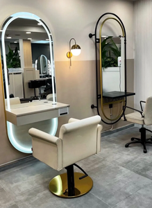 Mueble Espejo Dorado para Colgar en la Pared, Estación de Espejo con Cajones de Madera para Peluquería, Muebles para Salón de Belleza - Product Image 3