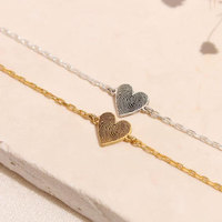 Bracelet Cœur Classique Personnalisé en Laiton/Acier Inoxydable avec Empreinte Digitale, Bijou Commémoratif Gravé à la Main, Cadeau pour Maman
