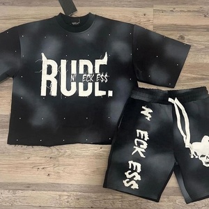 Rainbow Spray OEM Manufacturer Custom <strong>Men's</strong> Sun Faded T-shirts and <strong>Shorts</strong> Sets Summer Embroidered <strong>Patch</strong> Tee <strong>Shorts</strong> 2 Piece Sets - Product Image 2