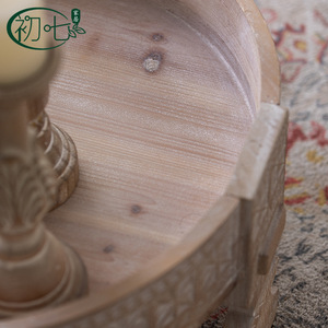 Mesa de Centro Redonda de Madera Maciza Marroquí Tallada a Mano con Acabado Envejecido, Decoración para el Hogar - Product Image 2