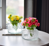 Vase en verre transparent gaufré de haute qualité, à large ouverture, pour culture hydroponique, décoration de salon et de maison, vente en gros