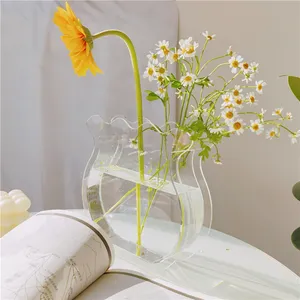 Kustom desain baru transparan bening kristal akrilik seni vas karangan bunga untuk pernikahan dekorasi rumah aksesoris mewah