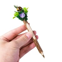 Stylo Baguette Champignon en Cristal, Fait Main en Bois et Mousse, avec Améthyste/Quartz Rose, Outil d'Écriture Magique Spirituel de Guérison, Cadeau Sorcier