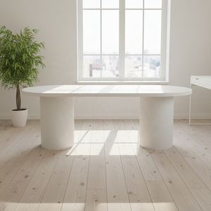 Mesa de Comedor Ovalada de Madera con Acabado de Microcemento Pintado Personalizado <span class=keywords><strong>2026</strong></span>, Muebles de Comedor con Influencias Minimalistas del Fabricante - Product Image 3