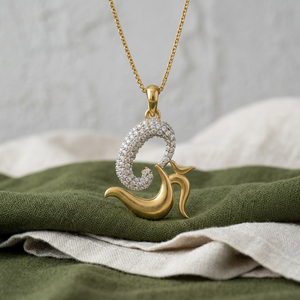 Pendentif Om de luxe en diamant de laboratoire argenté, plaqué or, serti pavé, avec charme Mantra Sacré, pour divinité hindoue spirituelle, bijoux fins - Product Image 4