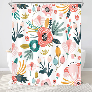 <span class=keywords><strong>Rideau</strong></span> de <span class=keywords><strong>douche</strong></span> à fleurs roses pour salle de bain aquarelle fleur colorée tissu imprimé feuilles tropicales Polyester <span class=keywords><strong>rideau</strong></span> de bain imperméable - Product Image 2
