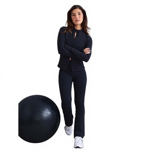 Combinaison longue à taille haute pour femme, manches longues, fermeture éclair, couleur unie, respirante, en spandex et polyester, vêtements de sport - Product Image 1