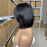 Perruque BOB Courte Droite en Cheveux Humains, Double Couche, Densité 180%, Faite à la Machine, Raie au Milieu, Cheveux Vierges Brésiliens, Abordable