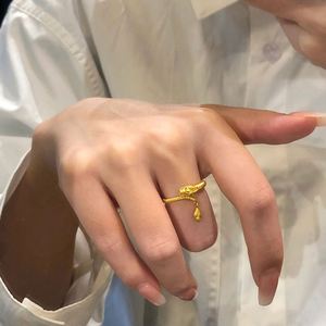 Anillo de Dedo con Diseño de Dragón Chapado en Oro de Estilo Chino para Mujer, Anillo de Índice Esmerilado de Boca Abierta de Estilo Étnico - Product Image 6