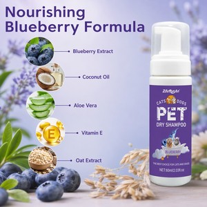 ZouRunAn Shampoo Secco <span class=keywords><strong>per</strong></span> Animali Domestici Senza Risciacquo, Schiuma Profumata al Mirtillo <span class=keywords><strong>per</strong></span> la Toelettatura di <span class=keywords><strong>Cani</strong></span> e Gatti, 60ml, OEM, Vendita all'Ingrosso - Product Image 3