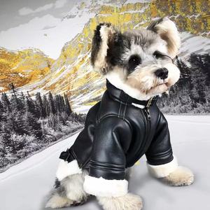 Herbst Winter Hunde-Daunenjacke Luxus <span class=keywords><strong>Designer</strong></span> Hundemantel aus Plüsch Schwarze Kleidung aus PU-Leder - Product Image 6