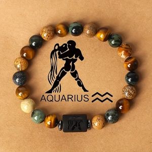 Pulsera de regalo de 12 Constelaciones, piedra Natural, imagen de ojo de tigre, pulsera de cuentas de piedra, doce pulseras del zodiaco para hombres y mujeres - Product Image 6