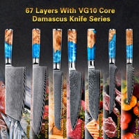 Skycook verkoopt 3,5 inch 67-laags VG10 Damascus staal schilmesjes/pareermesjes met blauw hars stabiel houten handvat
