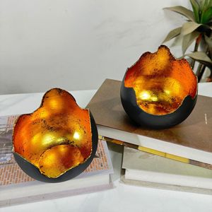 Egg <b>Shaped</b> Iron Candle Holder Black Gold Interior Heat Resistant Home Decoration Candlestick for <b>Block</b> Candles - Product Image 2