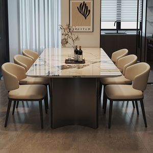 Modern Minimalist Marble Dining <b>Table</b> <b>And</b> <b>Chairs</b> <b>Set</b> Rectangular For <b>Small</b> Apartments Light Luxury High End Design - Product Image 1