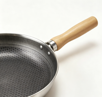 Ensemble de poêles et de sauteuses en acier inoxydable antiadhésives à induction avec manche en bois, design classique, sans couvercle